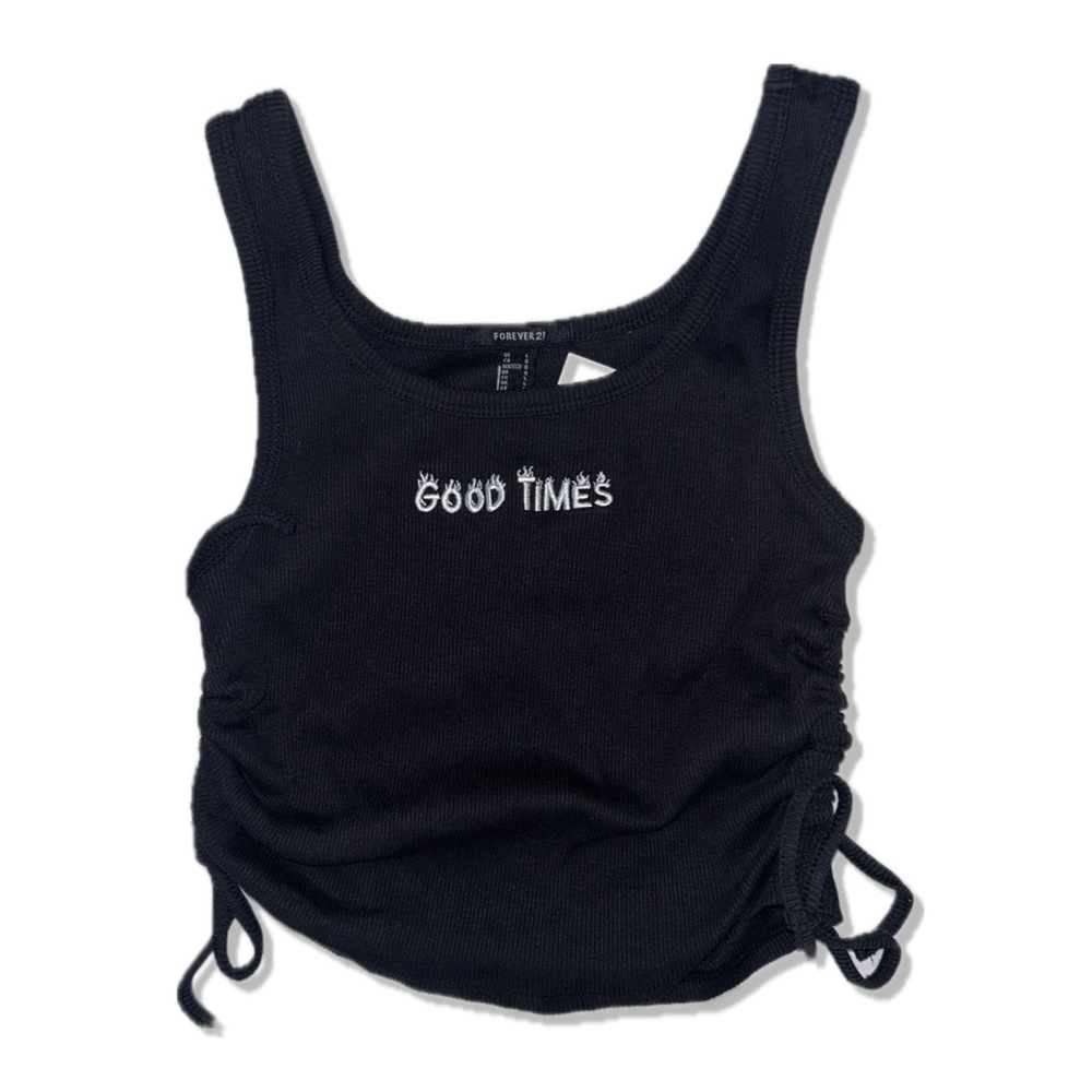Forever 21 ‘Good Times’ Graphic Drawstring Tank Crop Top
